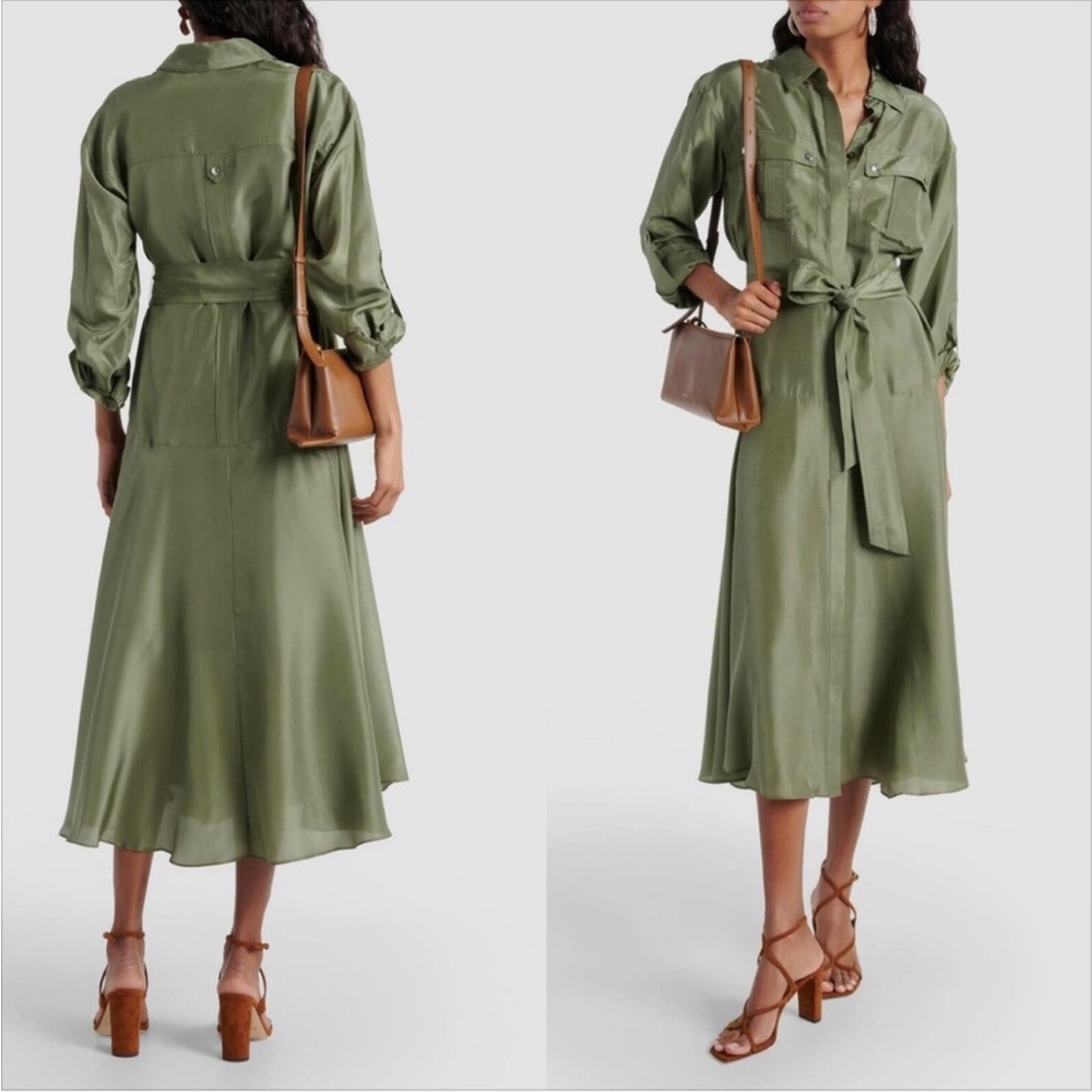 Veronica Beard Camille Green Utility Silk Dress - Picture 2 of 16